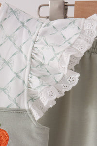 Pumpkin embroidery bow ruffle shorts set