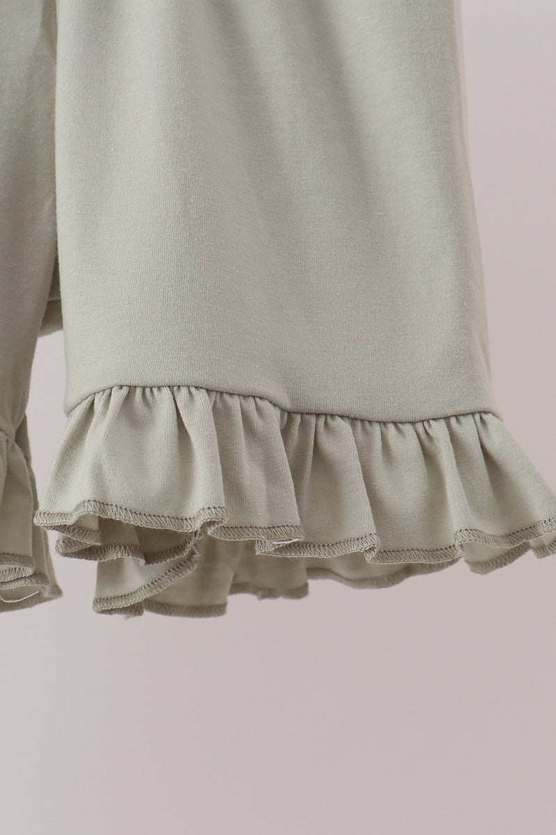 Pumpkin embroidery bow ruffle shorts set