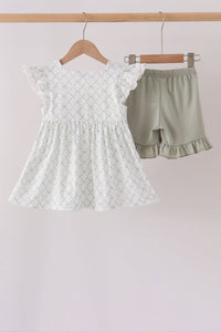 Pumpkin embroidery bow ruffle shorts set