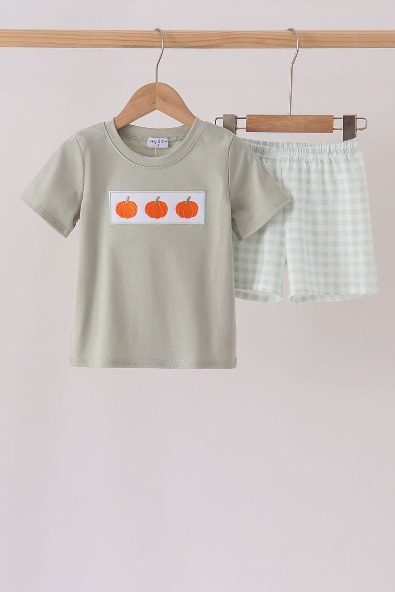 Pumpkin embroidery shorts set