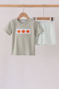 Pumpkin embroidery shorts set
