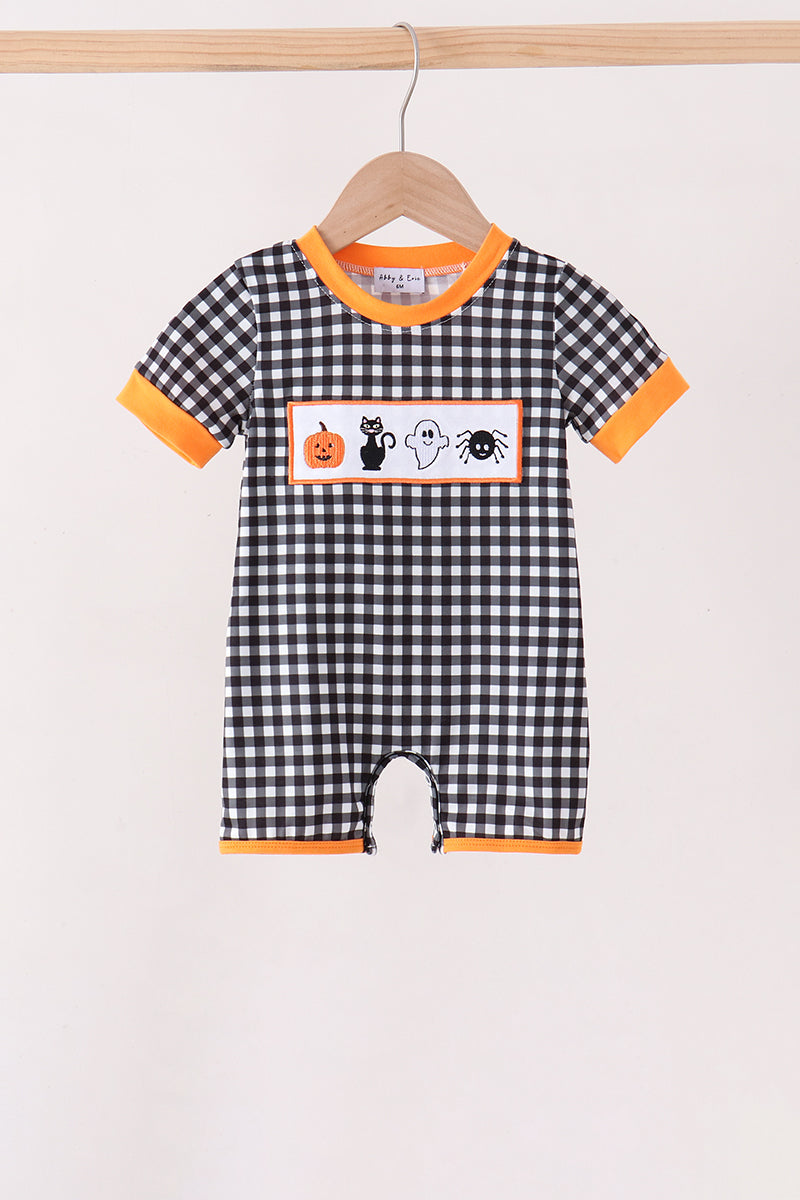 Ghost spider embroidery gingham romper
