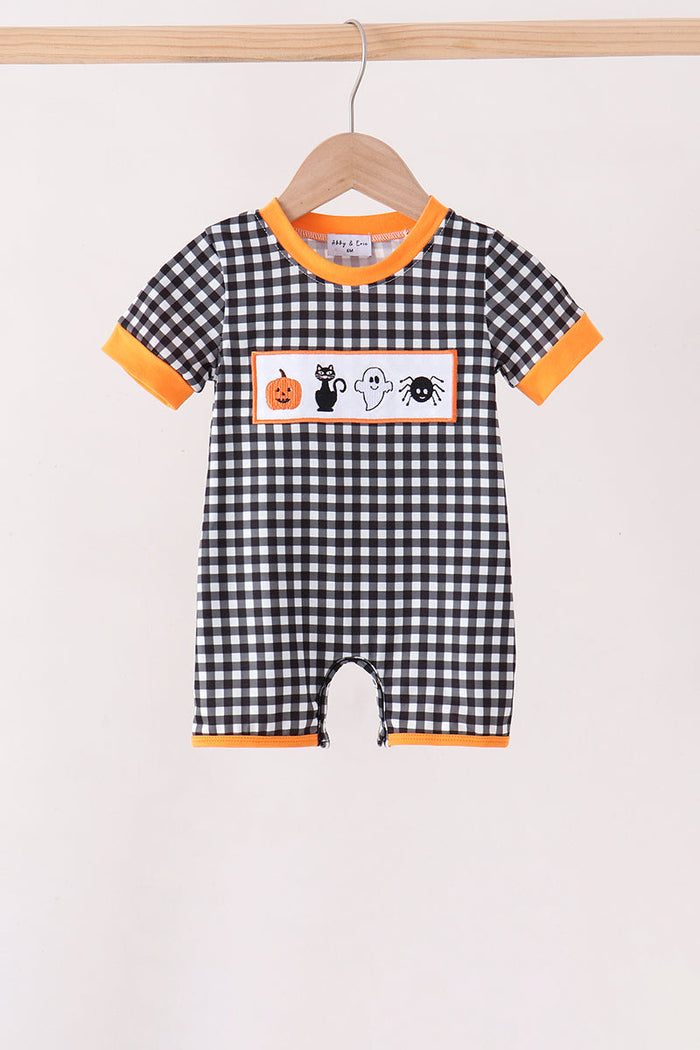 Ghost spider embroidery gingham romper