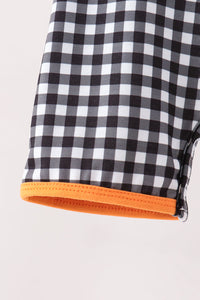 Ghost spider embroidery gingham romper