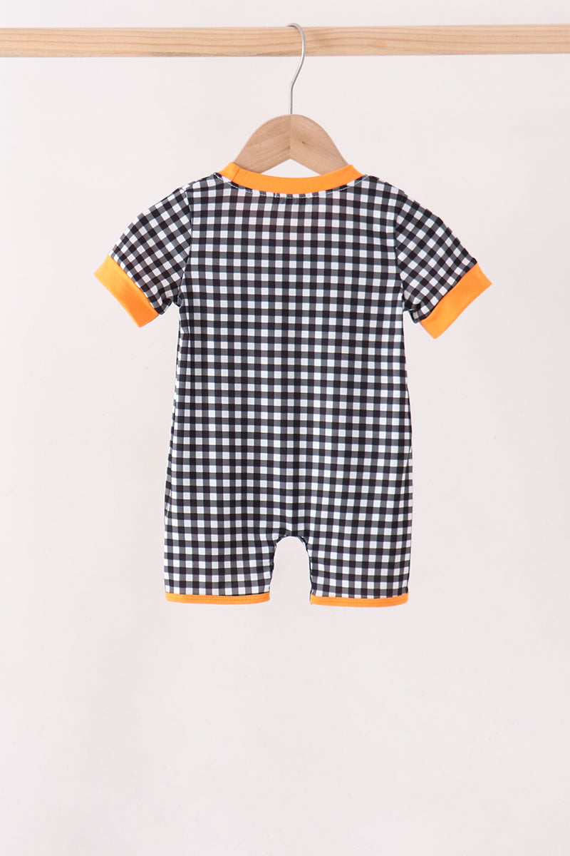 Ghost spider embroidery gingham romper