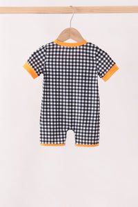 Ghost spider embroidery gingham romper