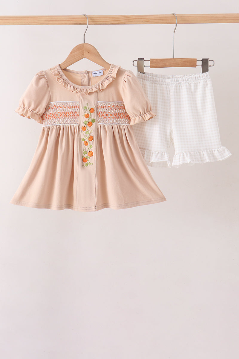 Pumpkin Smocked Ruffle Shorts Set