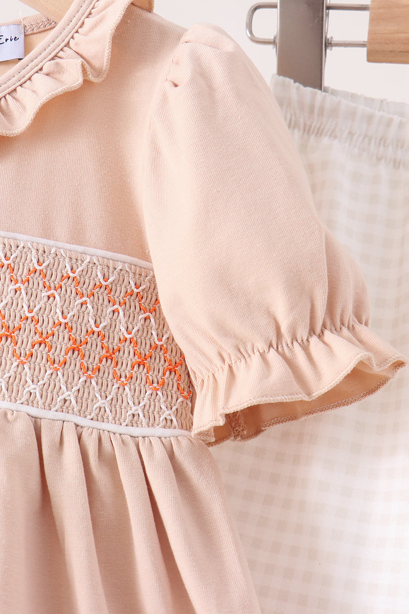 Pumpkin Smocked Ruffle Shorts Set