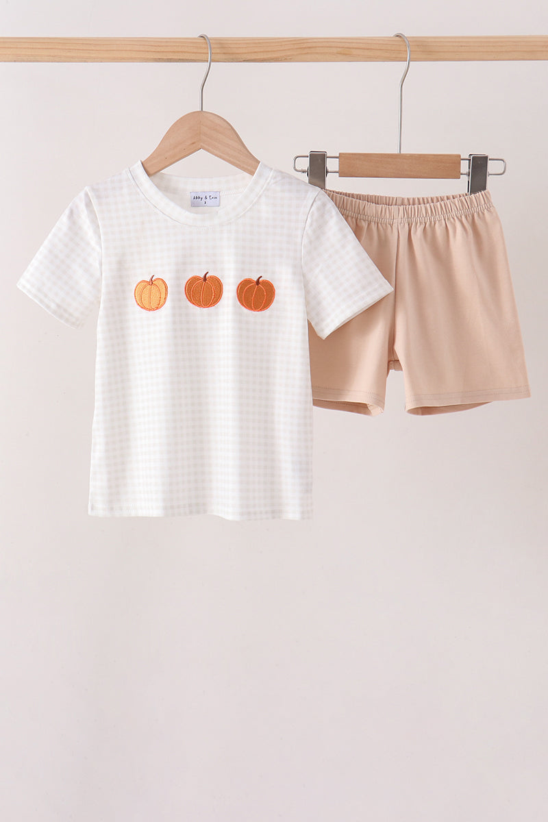 Pumpkin Embroidery Shorts Set