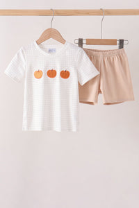 Pumpkin Embroidery Shorts Set