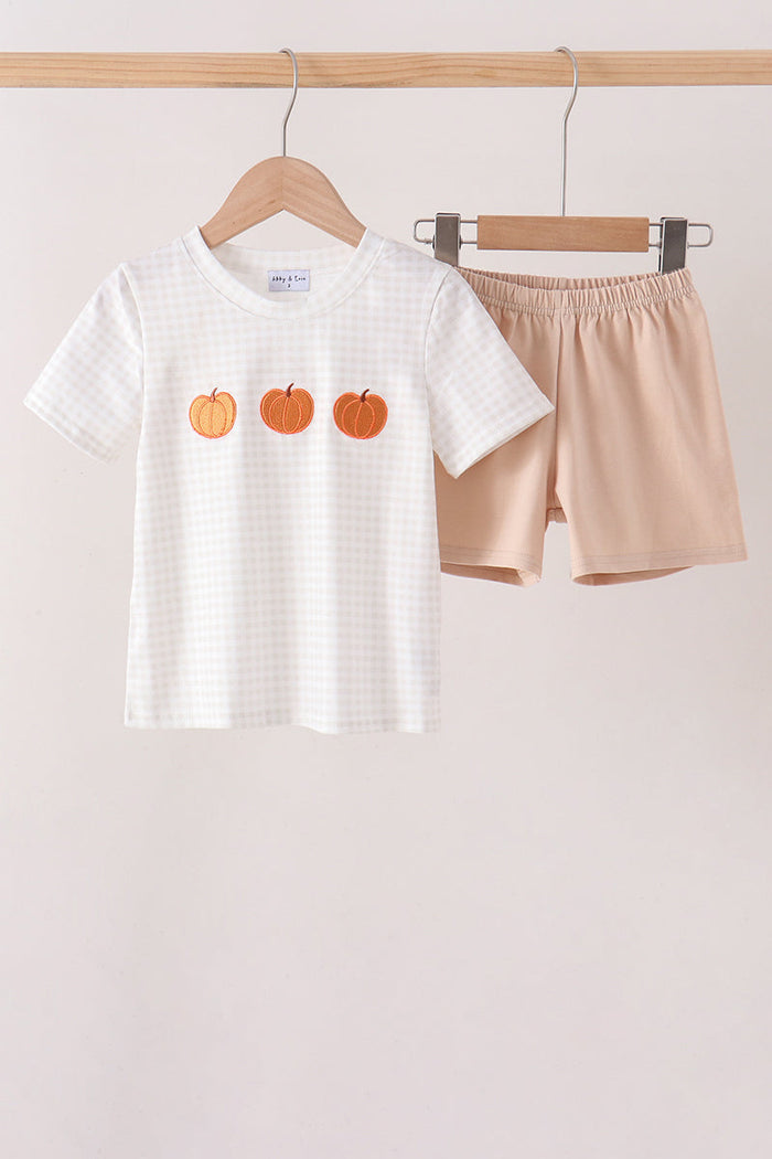 Pumpkin Embroidery Shorts Set