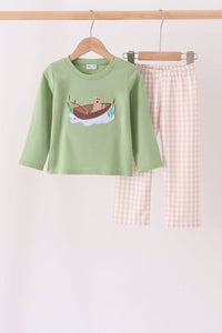 Puppy Fishing Gingham Pants Set