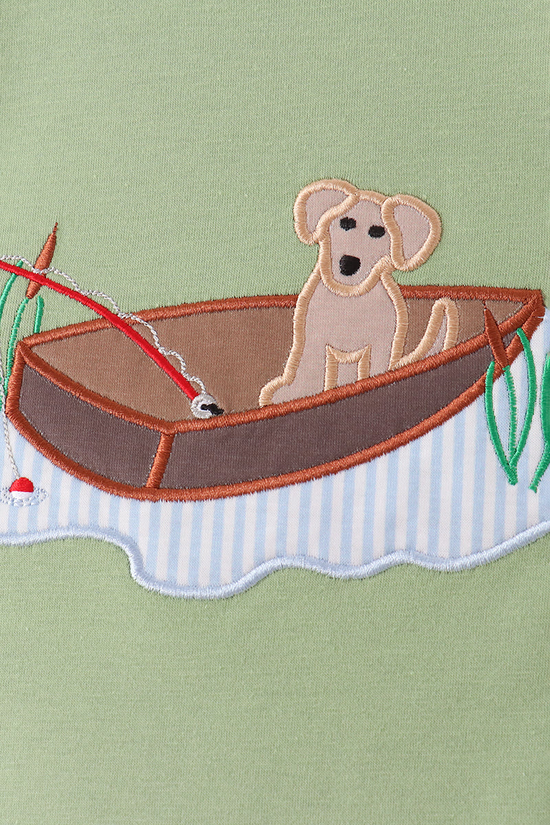 Puppy Fishing Gingham Pants Set