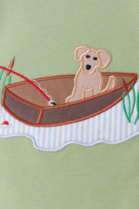 Puppy Fishing Gingham Pants Set