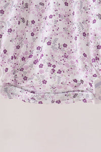 Purple floral smocked bow bubble