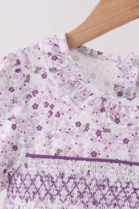 Purple floral smocked ruffle bloomer set
