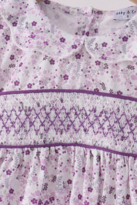 Purple floral smocked pants set