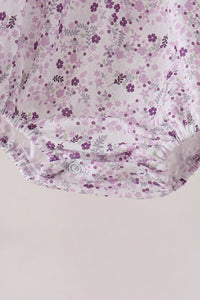 Purple floral blessed smocked ruffle bubble