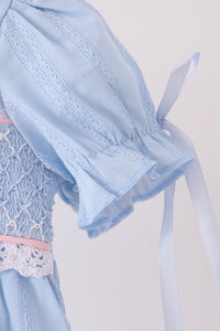 Blue Floral Smocked Lace Bubble