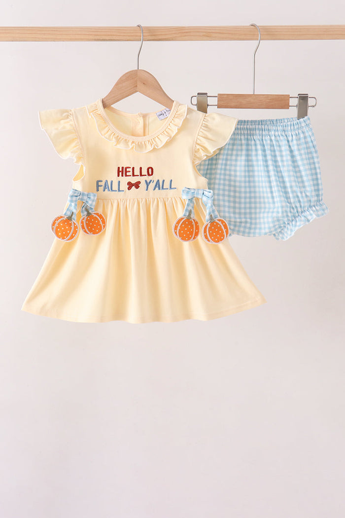 Hello Fall Y'ALL Pumpkin Ruffle Bloomer Set