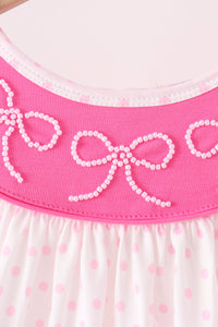 Pink bow pearl ruffle pants set