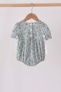 Sage Floral Blessed Smocked Ruffle Bubble