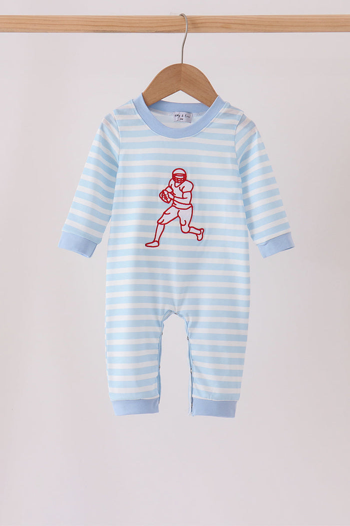 Football Embroidery Stripe Romper