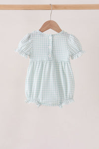 Sage pumpkin smocked gingham bubble