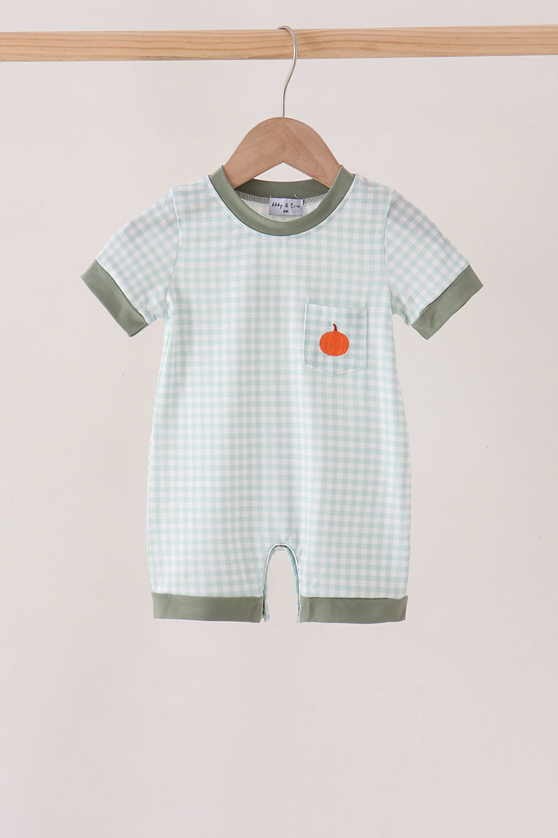 Pumpkin embroidery gingham romper