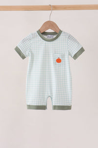 Pumpkin embroidery gingham romper