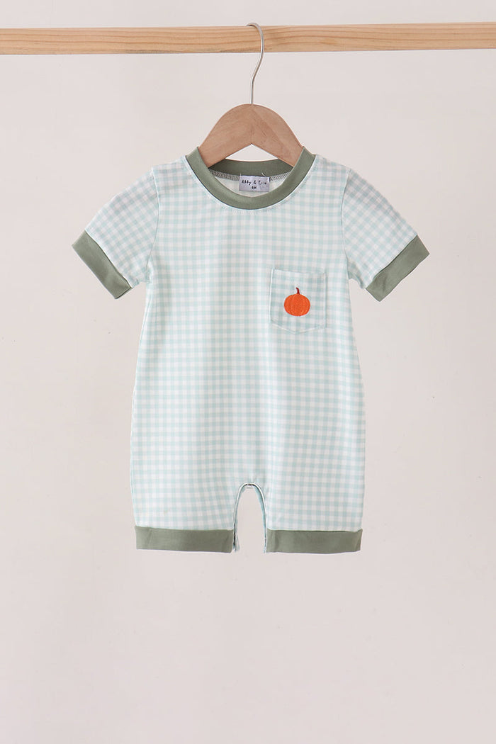 Pumpkin embroidery gingham romper