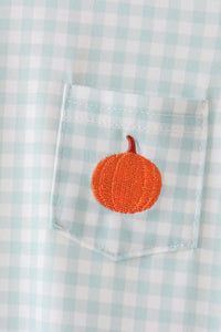 Pumpkin embroidery gingham romper