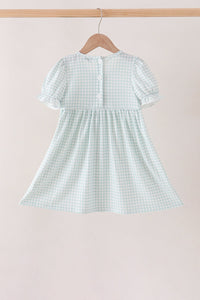 Sage pumpkin smocked gingham dress