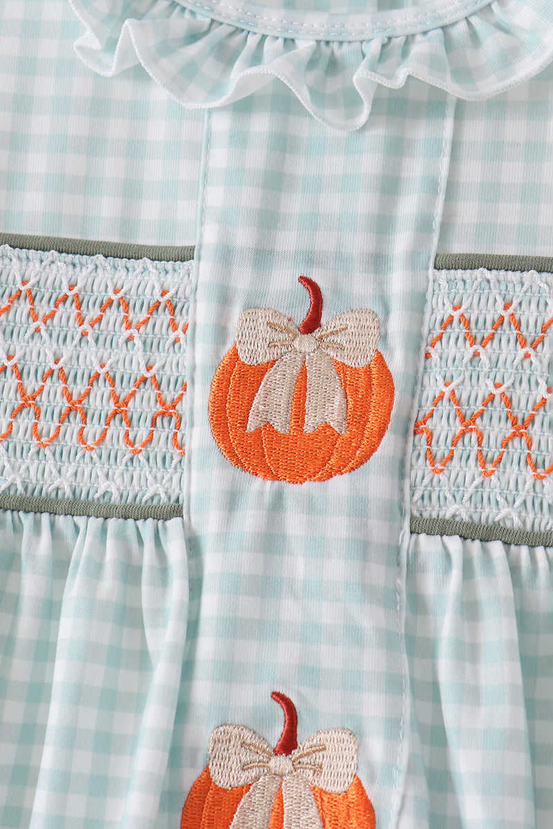 Pumpkin smocked gingham ruffle shorts set