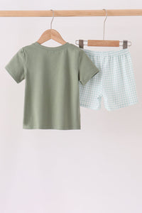 Pumpkin embroidery gingham shorts set