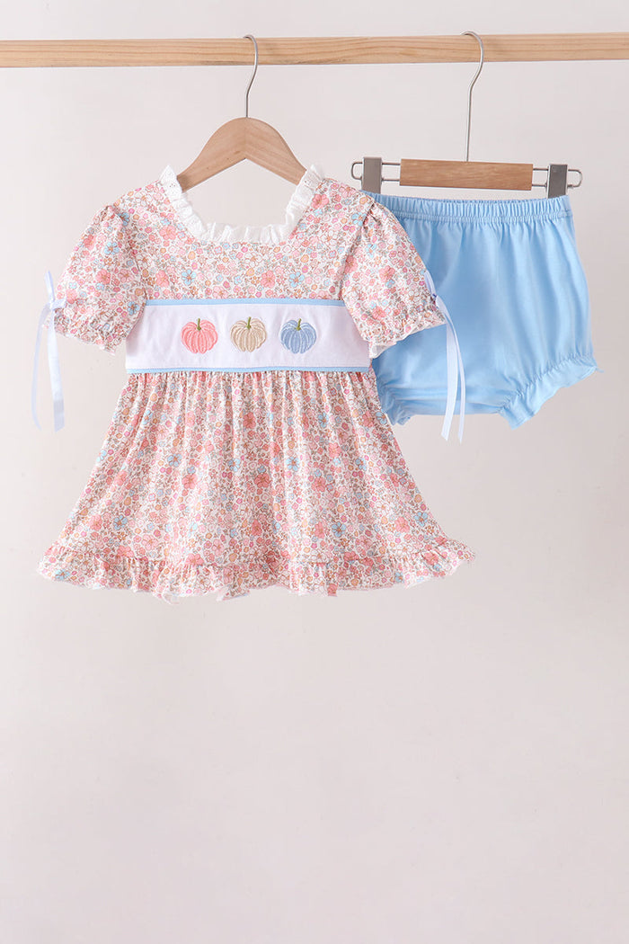Pumpkin Floral Embroidery Bloomer Set