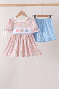 Pumpkin Floral Embroidery Shorts Set