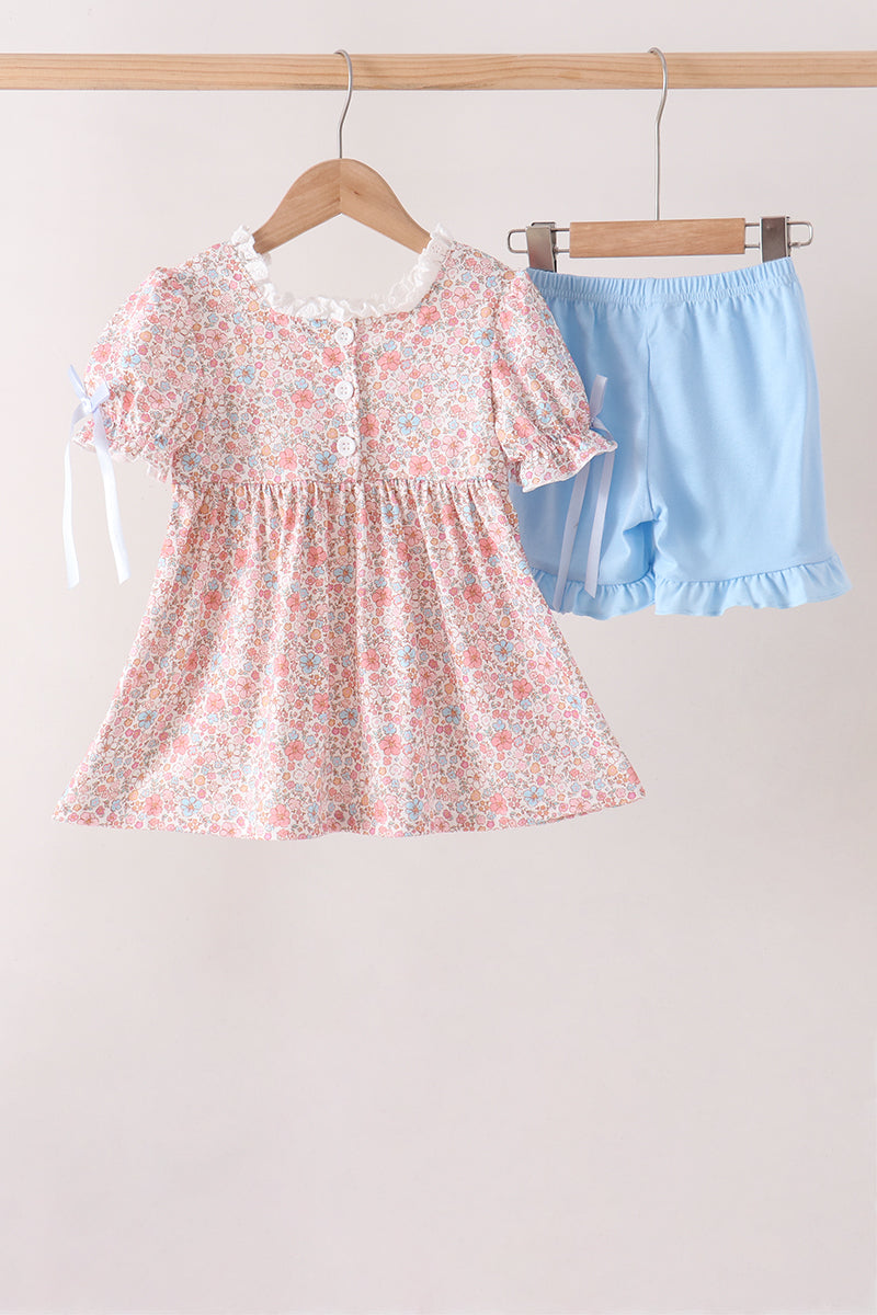 Pumpkin Floral Embroidery Shorts Set