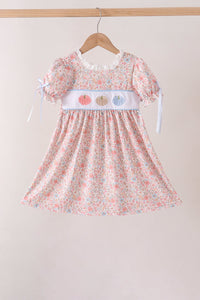 Pink Pumpkin Floral Embroidery Dress