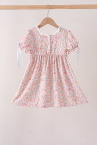 Pink Pumpkin Floral Embroidery Dress