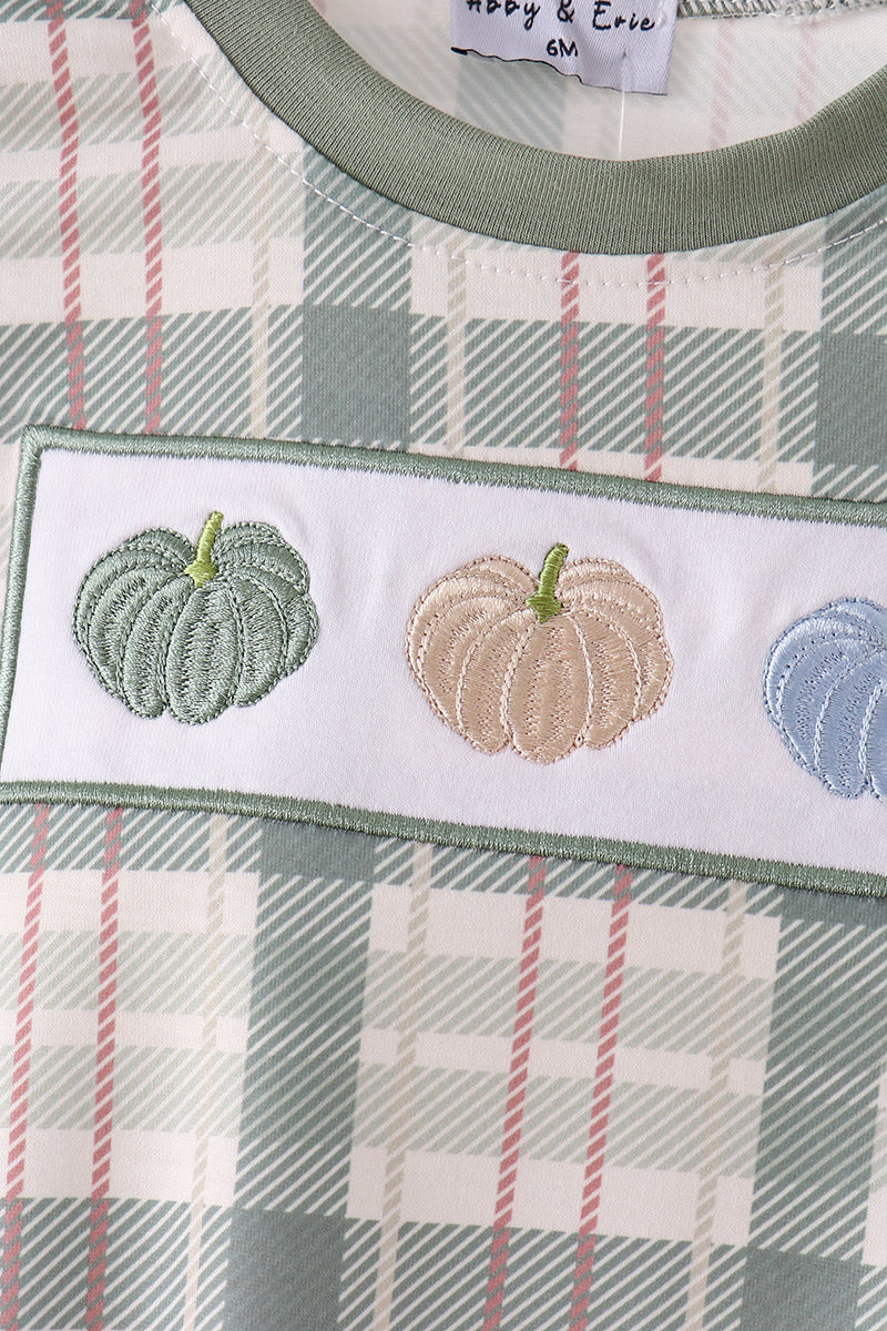 Pumpkin Embroidery Plaid Bubble