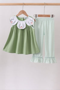 Pumpkin Embroidered Ruffle Pants Set