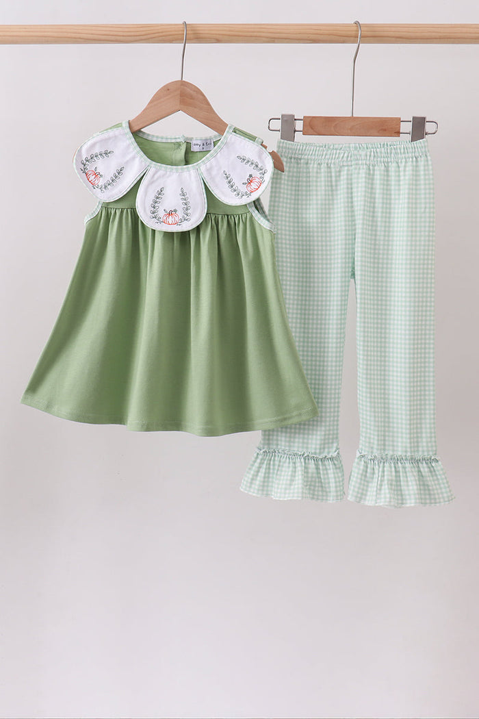 Pumpkin Embroidered Ruffle Pants Set