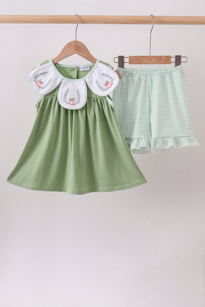 Pumpkin Embroidered Ruffle Shorts Set