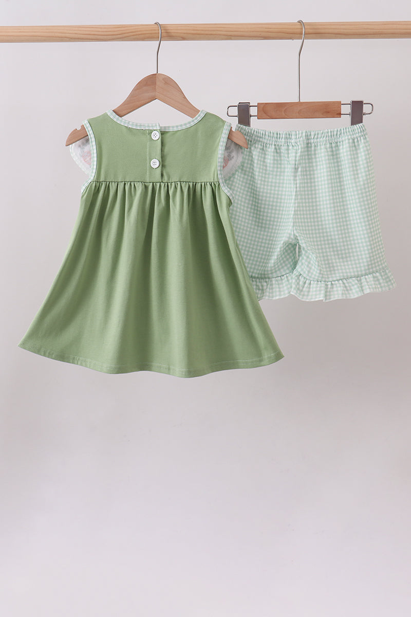 Pumpkin Embroidered Ruffle Shorts Set