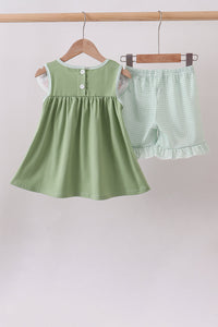 Pumpkin Embroidered Ruffle Shorts Set