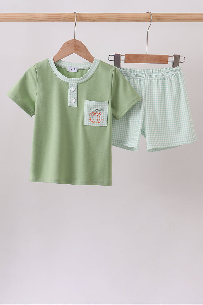 Pumpkin Embroidered Shorts Set