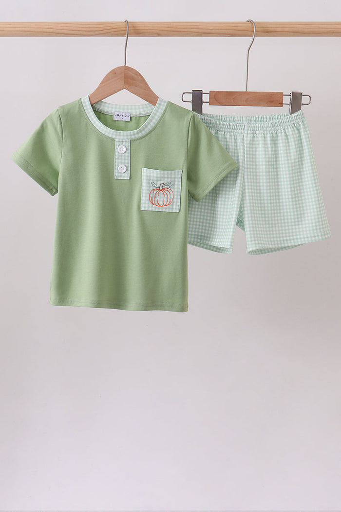 Pumpkin Embroidered Shorts Set