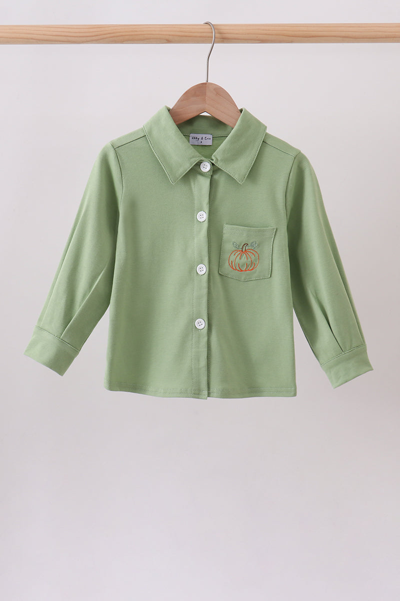 Pumpkin Embroidered Button Down Shirt