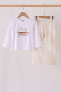 Puppy Fishing Embroidery Pants Set